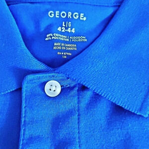 George Mens Regular Size L Royal Blue Short Sleeve Polo Shirt Cotton Blend